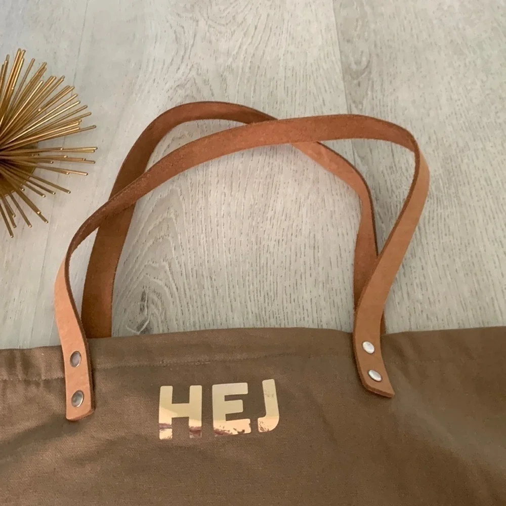 HEJ‎ tote bag leather handles canvas bohemian shopping beach travel shoulder